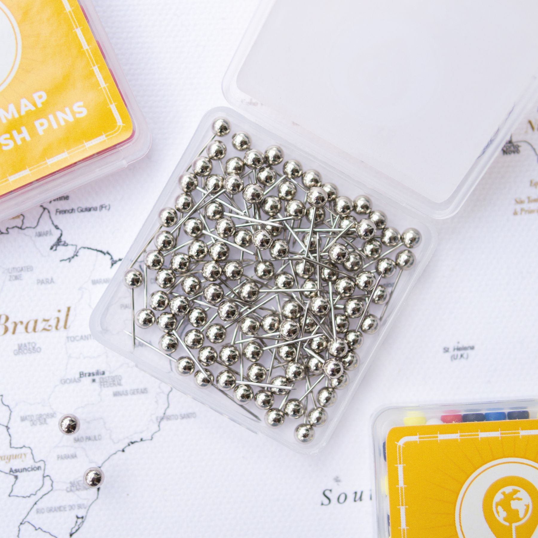 Silver Map Pins, Colored Map Pins