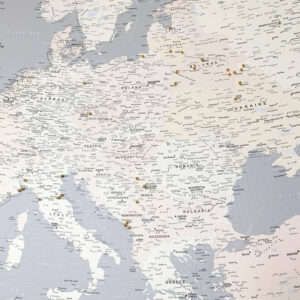 Europe Push Pin Map - Grey/Cream (Detailed) - Push Pin Travel Maps