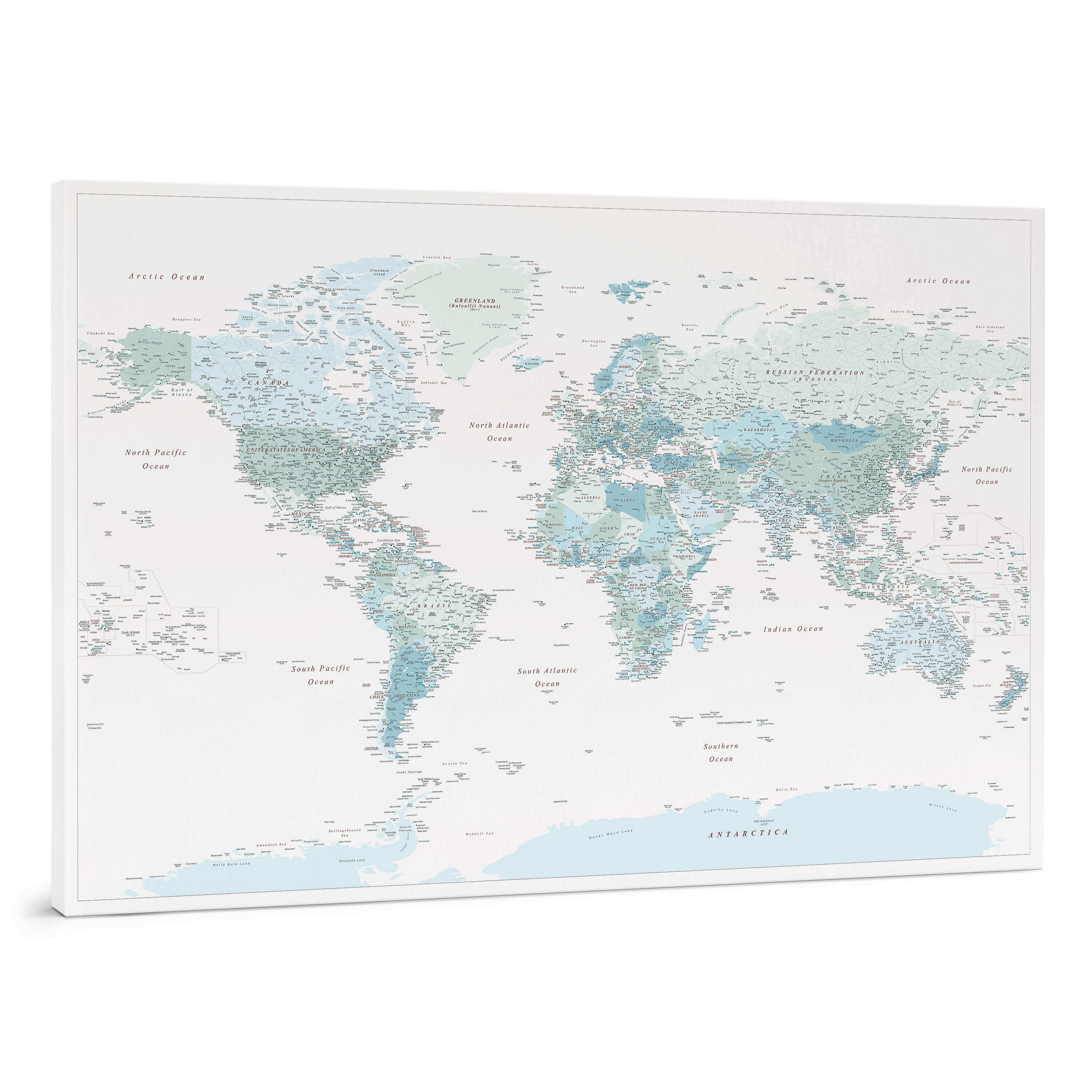 maandelijks Groene bonen in het midden van niets Push Pin World Map - Sky Blue (Detailed) - Tripmapworld.com
