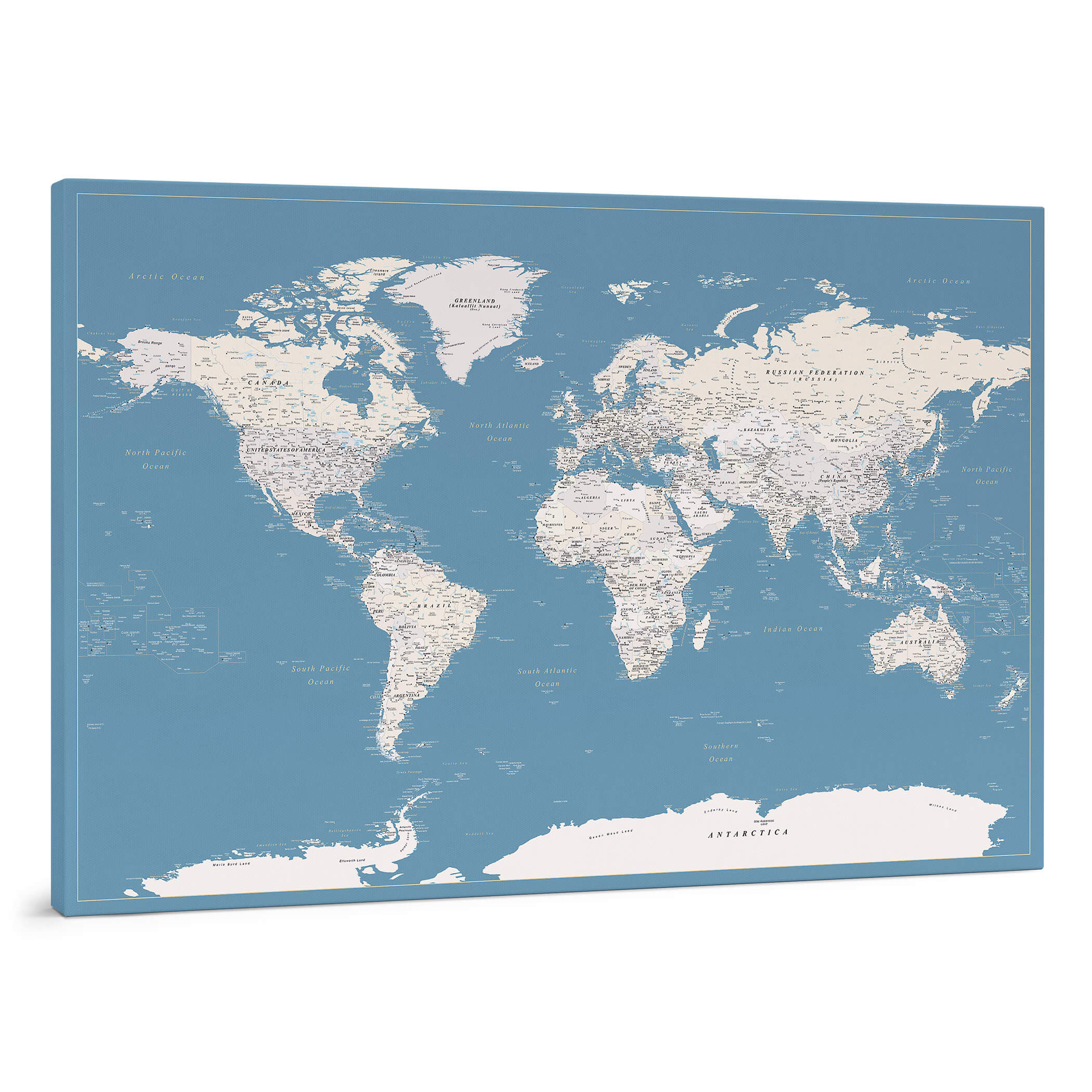 Push Pin World Map - Light Blue (Detailed) - Push Pin Travel Maps